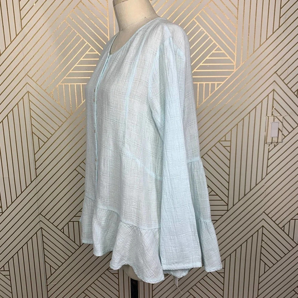 Wrap London Button Front Peplum‎ Linen Top Blouse in Mint Blue Size US 8 - Picture 4 of 12